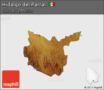 Physical 3D Map of Hidalgo Del Parral, single color outside