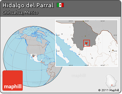 Gray Location Map of Hidalgo Del Parral, highlighted country, highlighted parent region
