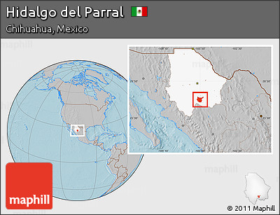 Gray Location Map of Hidalgo Del Parral, highlighted parent region, hill shading