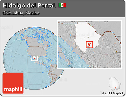 Gray Location Map of Hidalgo Del Parral, highlighted parent region, hill shading