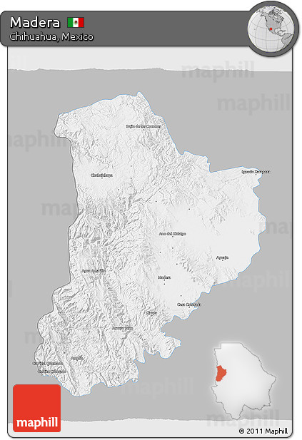 Gray 3D Map of Madera, single color outside