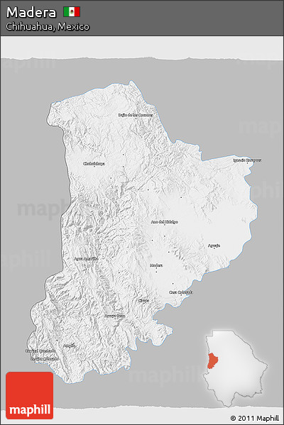 Gray 3D Map of Madera, single color outside