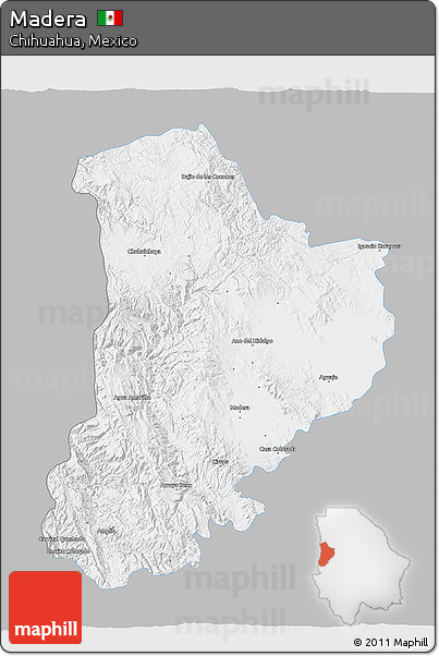 Gray 3D Map of Madera, single color outside