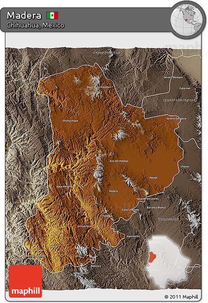 Physical 3D Map of Madera, semi-desaturated