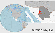 Gray Location Map of Madera, highlighted country, highlighted parent region, hill shading