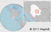 Gray Location Map of Meoqui, highlighted parent region, hill shading