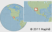Savanna Style Location Map of Meoqui, highlighted parent region, within the entire country, hill shading