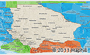 Shaded Relief Panoramic Map of Chihuahua, political shades outside