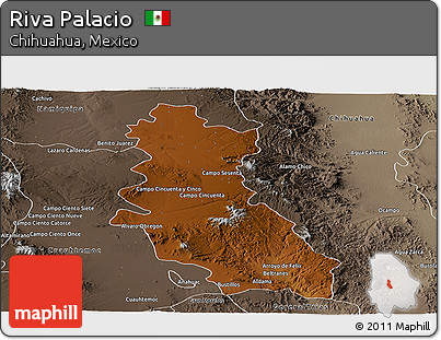 Physical Panoramic Map of Riva Palacio, semi-desaturated