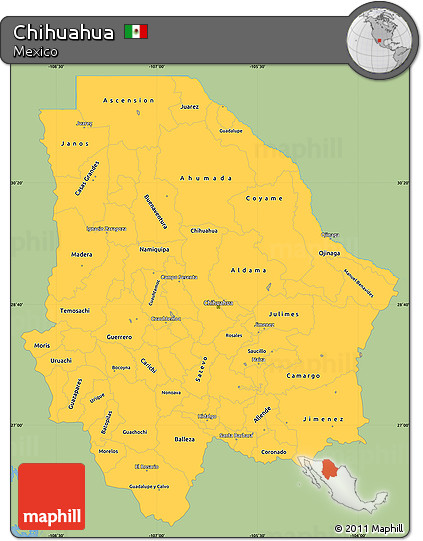 Savanna Style Simple Map of Chihuahua, single color outside