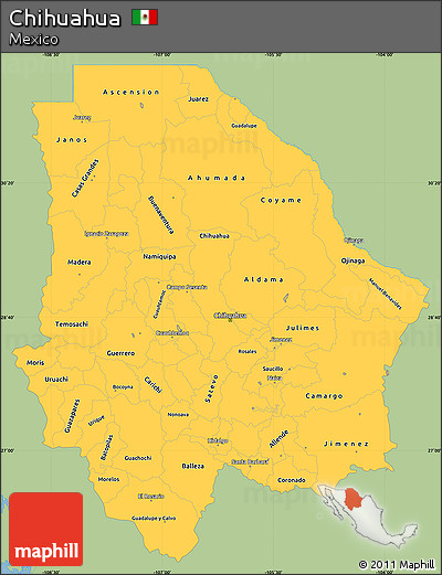 Savanna Style Simple Map of Chihuahua, single color outside