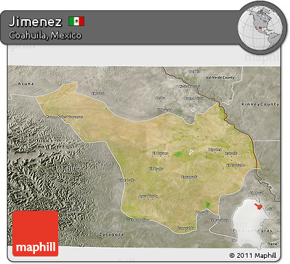 Satellite 3D Map of Jimenez, semi-desaturated