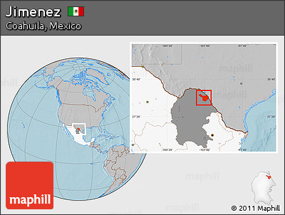 Gray Location Map of Jimenez, highlighted country, highlighted parent region, hill shading
