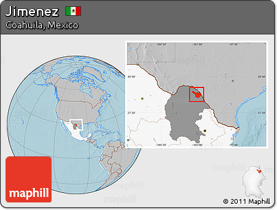 Gray Location Map of Jimenez, highlighted country, highlighted parent region, hill shading