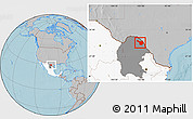 Gray Location Map of Jimenez, highlighted country, highlighted parent region, hill shading