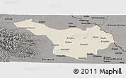 Shaded Relief Panoramic Map of Jimenez, darken, semi-desaturated