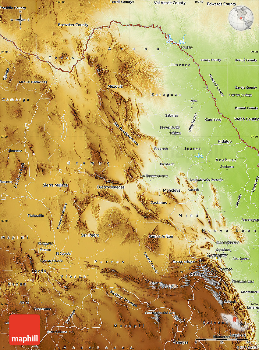 Physical Map Of Coahuila