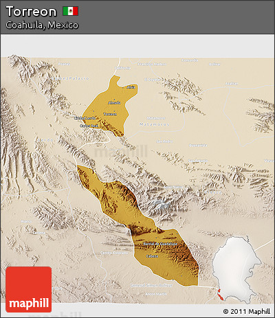Physical 3D Map of Torreon, lighten