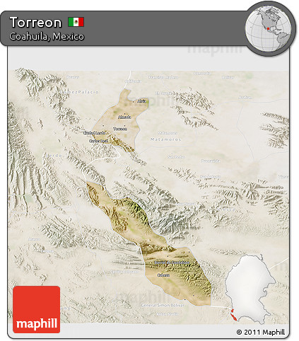 Satellite 3D Map of Torreon, lighten