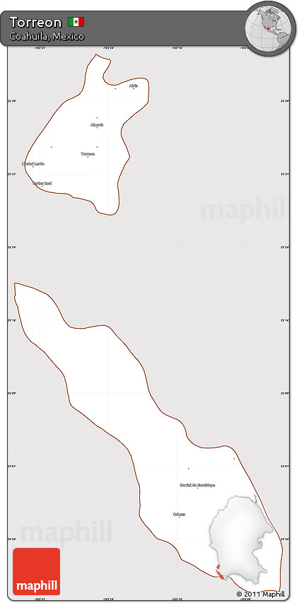 Classic Style Simple Map of Torreon, cropped outside