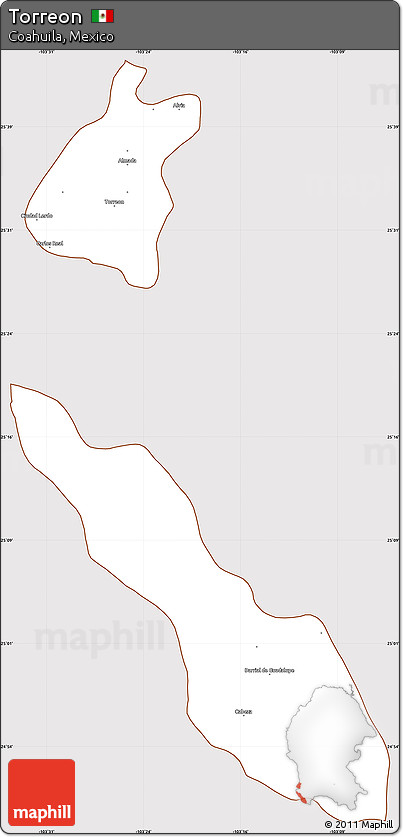 Classic Style Simple Map of Torreon, cropped outside