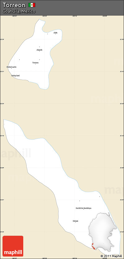 Classic Style Simple Map of Torreon, single color outside