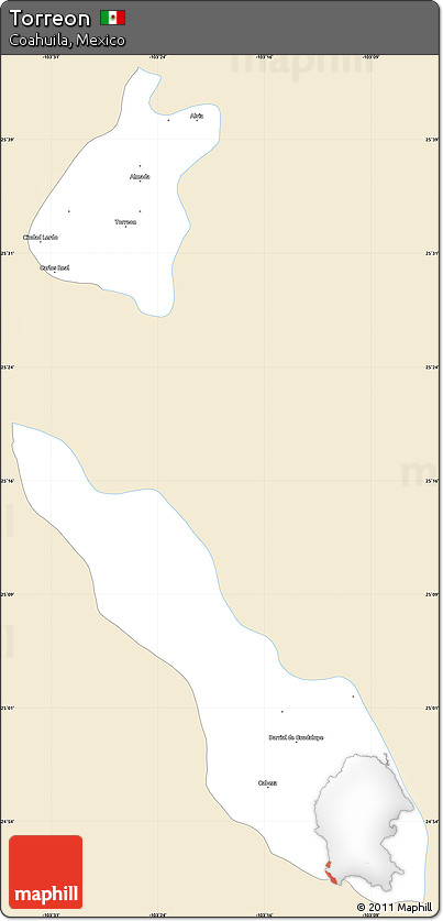 Classic Style Simple Map of Torreon, single color outside