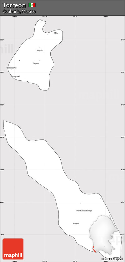 Silver Style Simple Map of Torreon, cropped outside