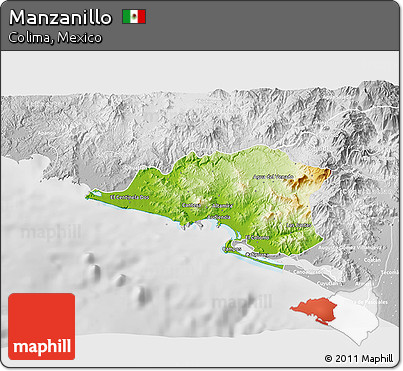Physical 3D Map of Manzanillo, lighten, desaturated