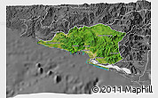 Satellite 3D Map of Manzanillo, desaturated
