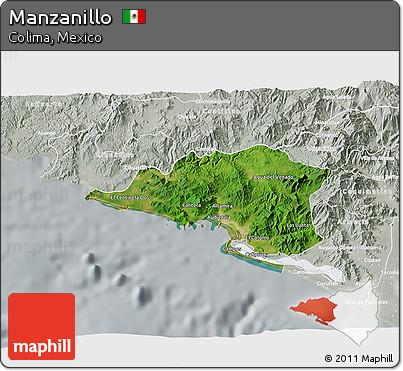 Satellite 3D Map of Manzanillo, lighten, semi-desaturated
