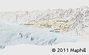 Shaded Relief Panoramic Map of Manzanillo, lighten, semi-desaturated