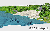 Shaded Relief Panoramic Map of Manzanillo, satellite outside