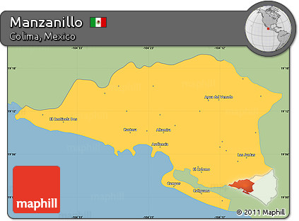 Savanna Style Simple Map of Manzanillo, single color outside