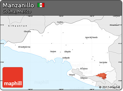 Silver Style Simple Map of Manzanillo