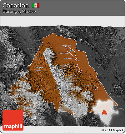 Physical 3D Map of Canatlan, darken, desaturated