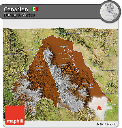 Physical 3D Map of Canatlan, satellite outside