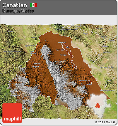 Physical 3D Map of Canatlan, satellite outside