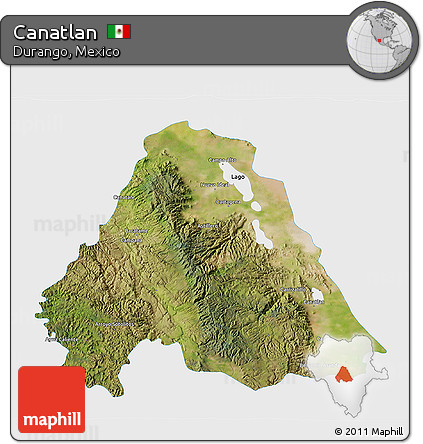 Satellite 3D Map of Canatlan, single color outside
