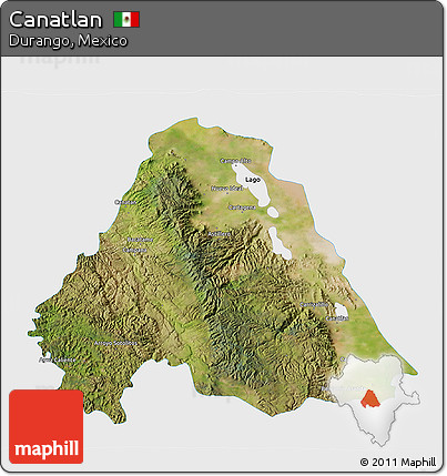 Satellite 3D Map of Canatlan, single color outside