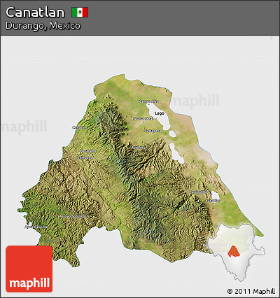 Satellite 3D Map of Canatlan, single color outside