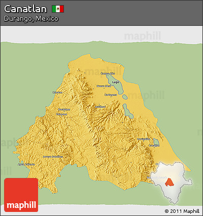 Savanna Style 3D Map of Canatlan, single color outside