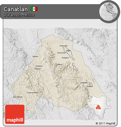 Shaded Relief 3D Map of Canatlan, lighten, desaturated