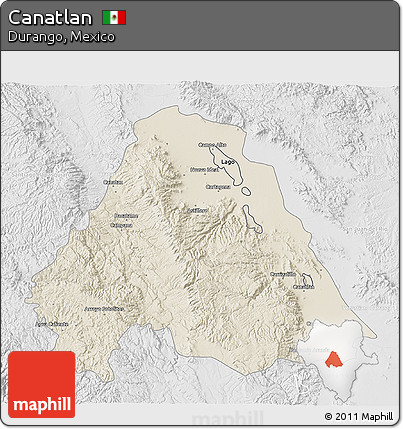 Shaded Relief 3D Map of Canatlan, lighten, desaturated