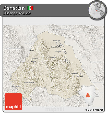 Shaded Relief 3D Map of Canatlan, lighten
