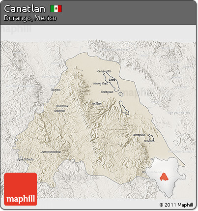 Shaded Relief 3D Map of Canatlan, lighten