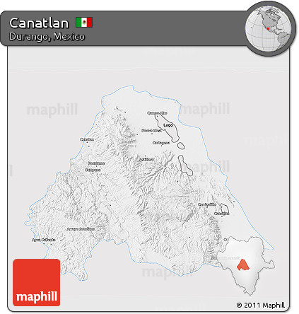 Silver Style 3D Map of Canatlan, single color outside