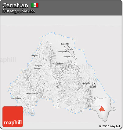 Silver Style 3D Map of Canatlan, single color outside