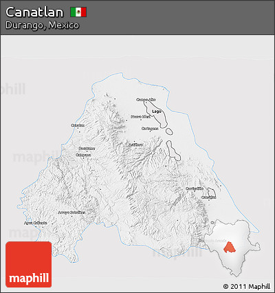 Silver Style 3D Map of Canatlan, single color outside