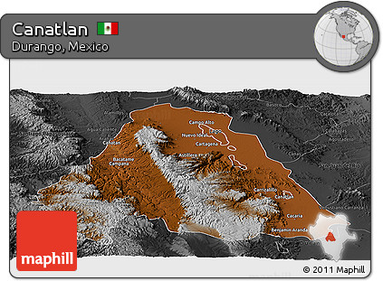 Physical Panoramic Map of Canatlan, darken, desaturated